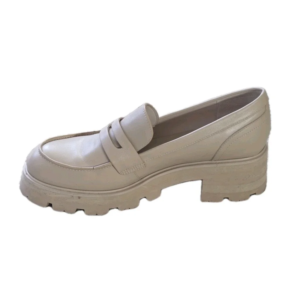 MARC FISHER LTD Chunky Platform Shoes Lug Sole Leather Loafers Ivory Womens 9.5